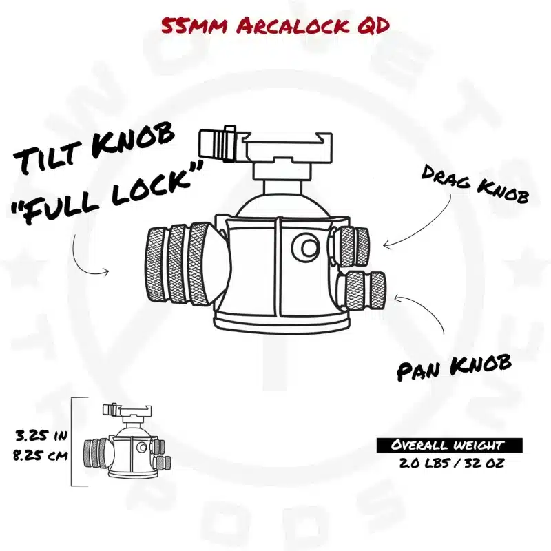 55MM Dual Tension Ballhead W/ Area 419 ARCALOCK QD Features